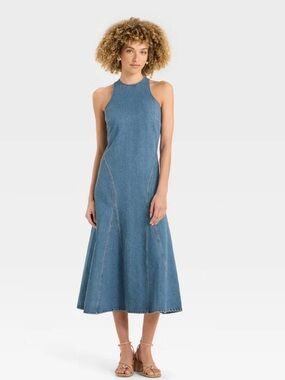 Women's Racerback Denim Midi A-Line Dress - Future Collective Sz 16